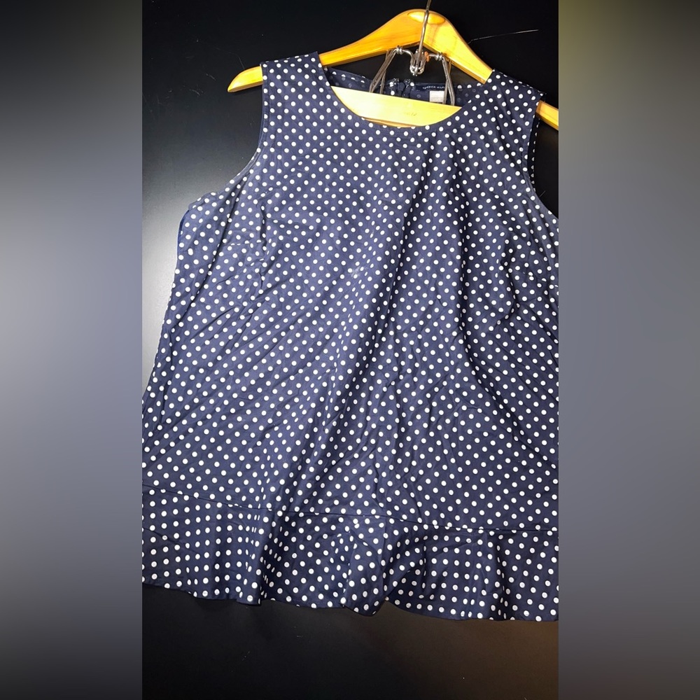 Tommy Hilfiger Blue Polka Dot Sleeveless Tank with Ruffle Bottom Size Large EUC